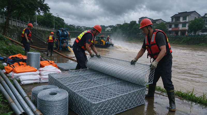 A Changshu Jianghe árvízmegelőzési termékek gabion és horganyzott hálós anyagokat szállítanak a belső-mongóliai sürgősségi vízelvezetés támogatási projektjéhez